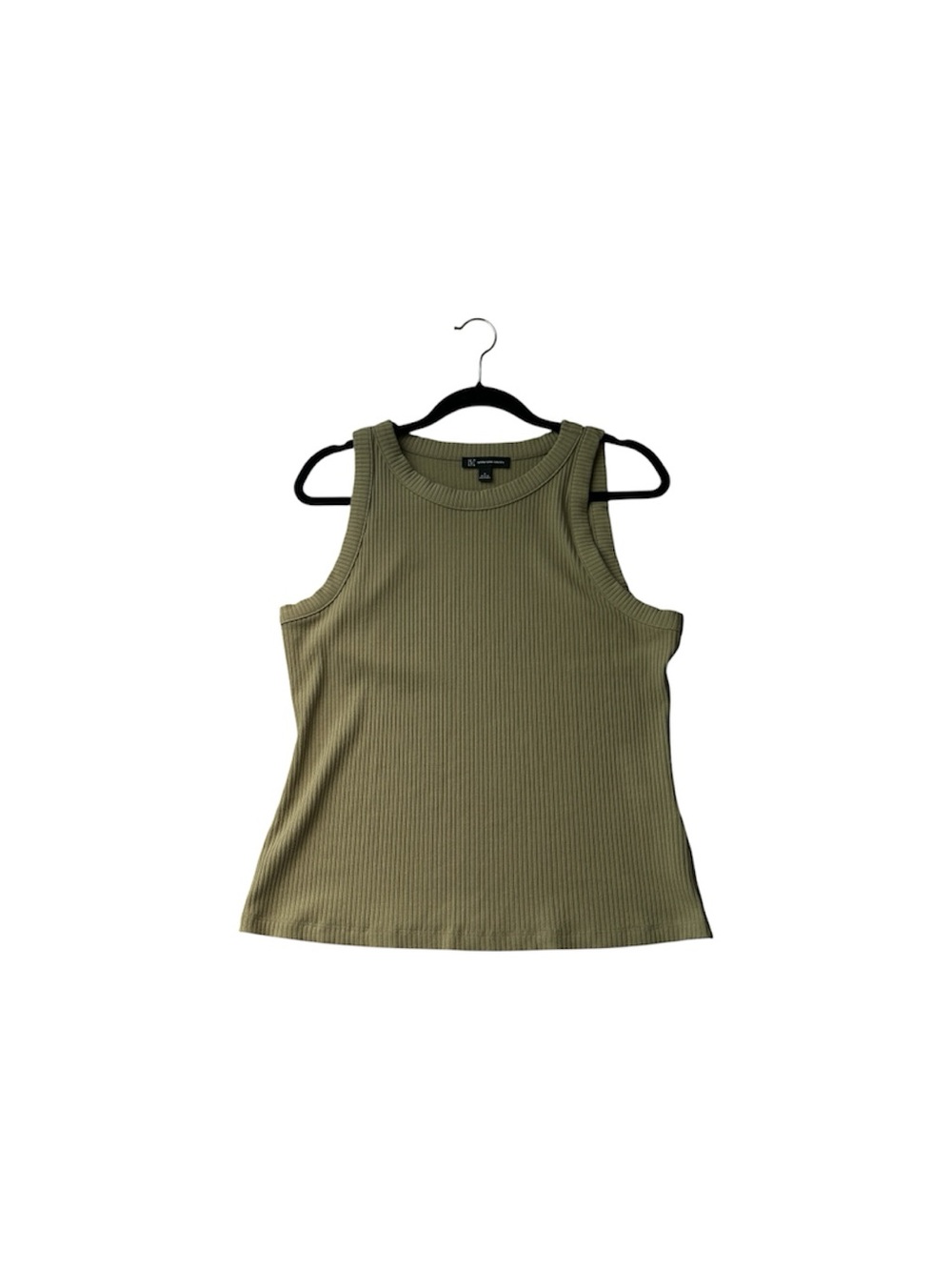 INC Ribbed Crewneck Tank Top | Size Large | Olive Green